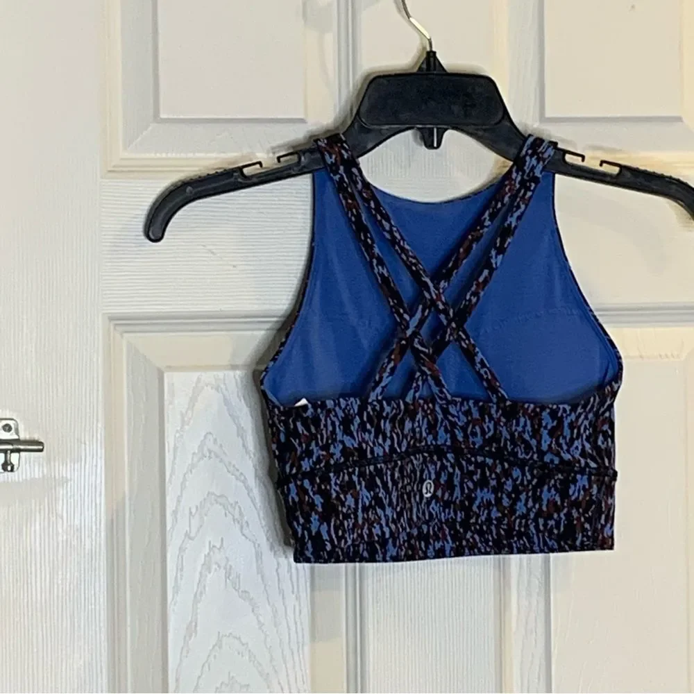 Lululemon Energy High-Neck Longline Tough Bra Leopard Camo Blue Nile Multi